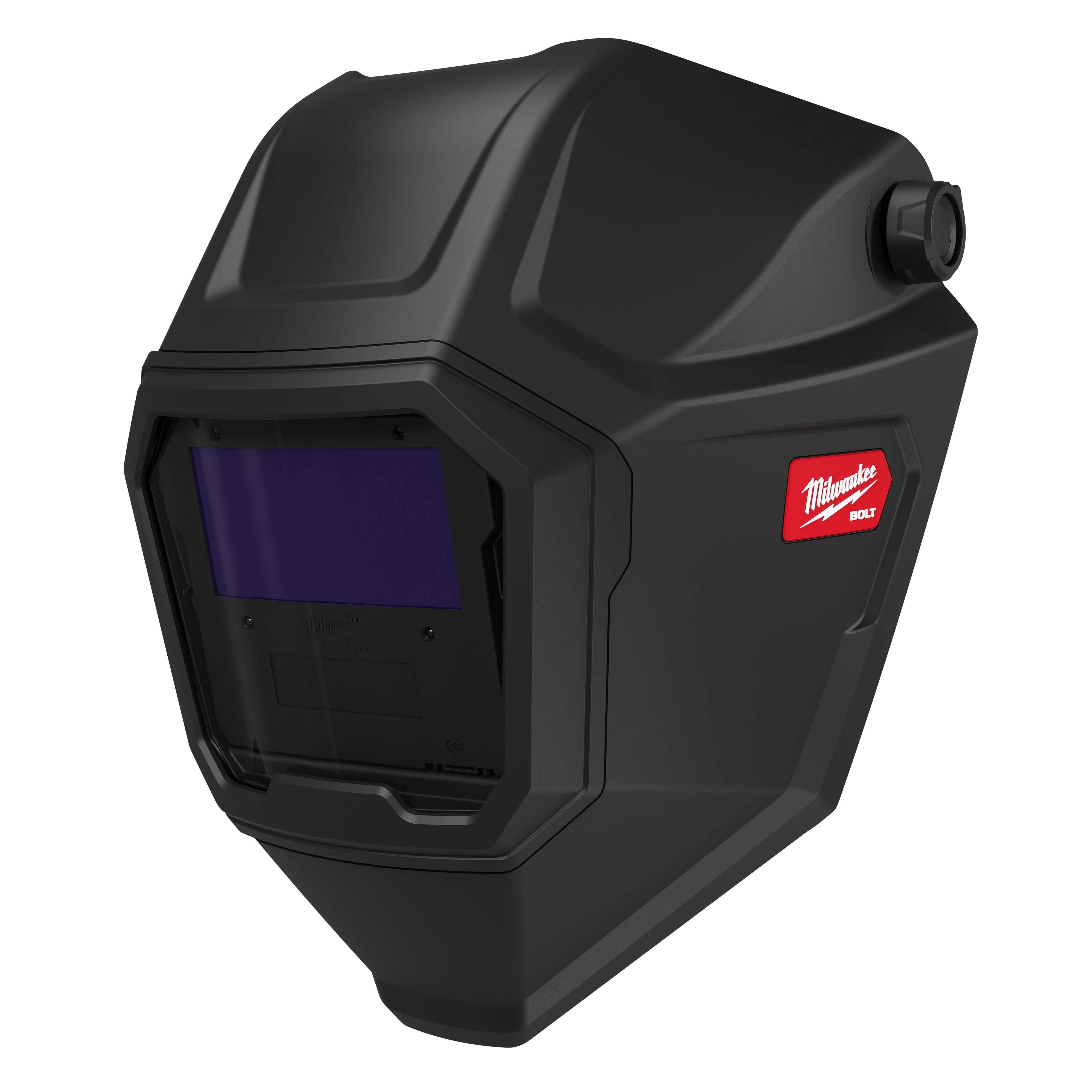 Black BOLT Auto Darkening Welding Hood with a dark viewing lens on a plain white background.