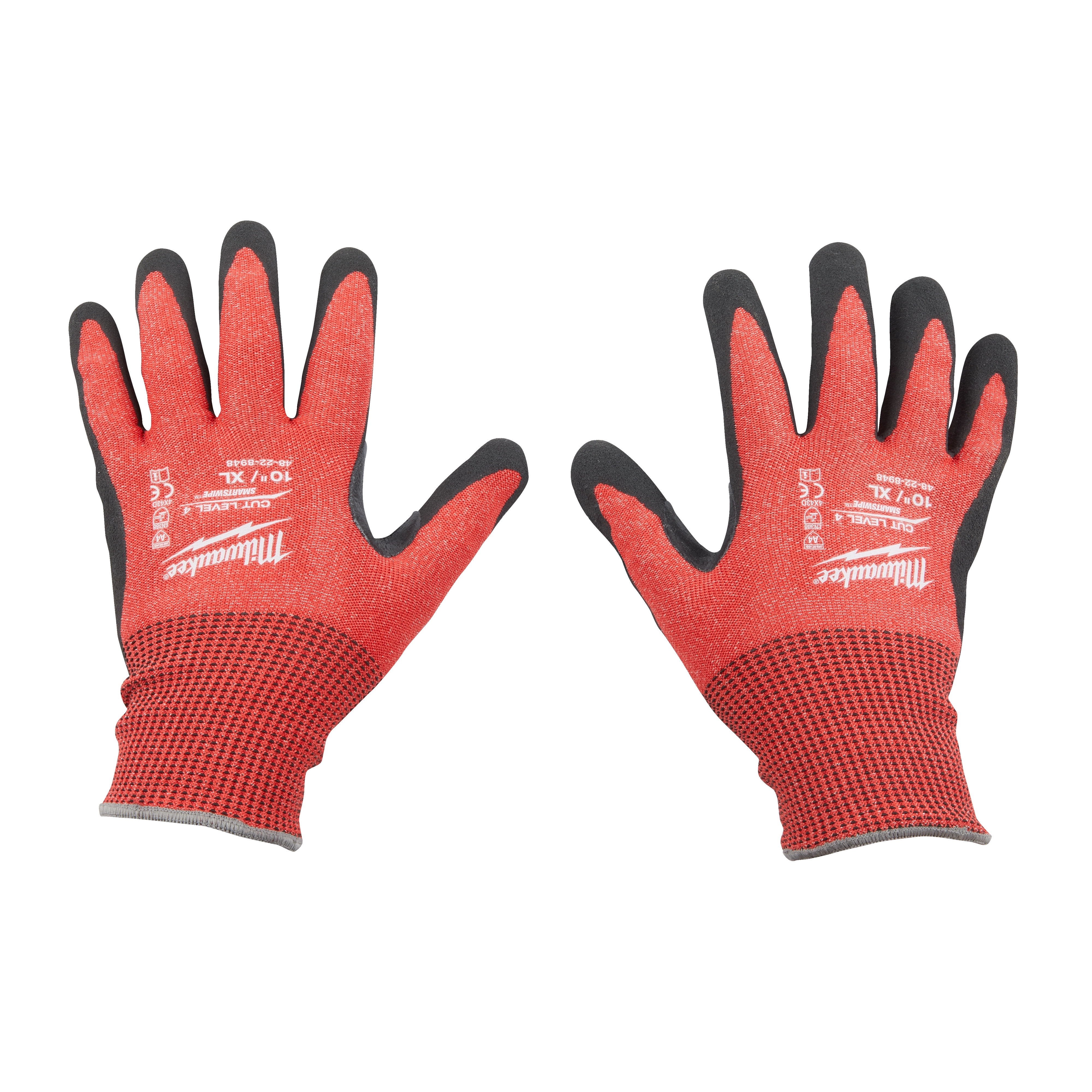 Cut Level 4 Nitrile Dipped Glove, featuring a red and black design with nitrile coating on the fingers and palms, shown in XL size.