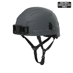 BOLT Grey Safety Helmet with 4pt ratcheting suspension, Type 2, Class E. Features a grey exterior and black adjustable straps.