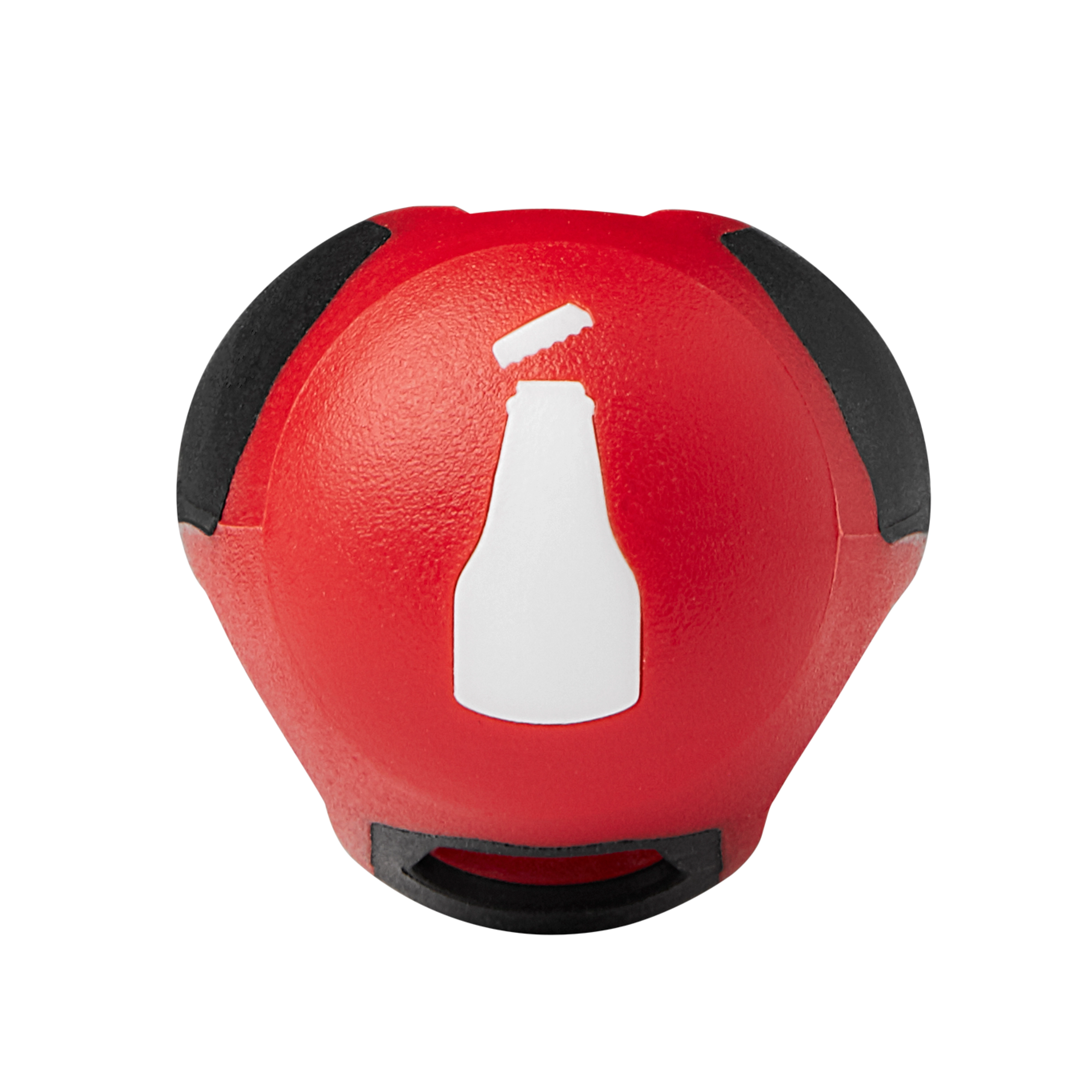 Cushion Grip Bottle Opener, red with black accents. Features a white bottle icon on the top.