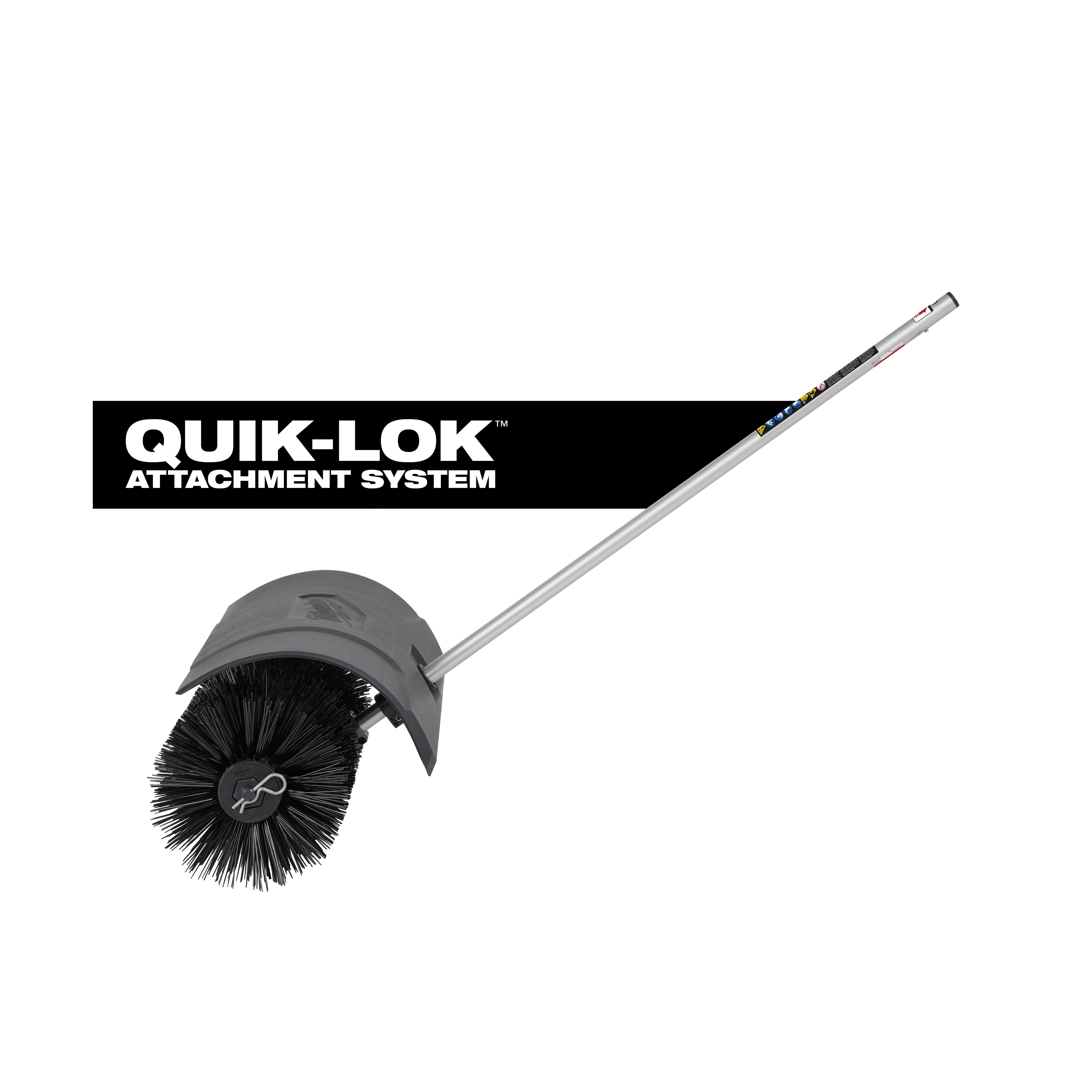 QUIK-LOK Bristle Brush Attachment with long metal shaft and covered circular bristle head on plain background.