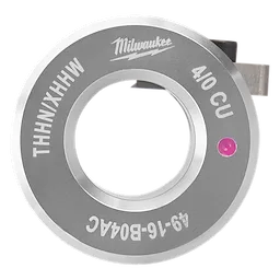 Milwaukee 49-16-BO4AC THHN/XHHW 410 CU die with a circular silver design and labeled numbers and letters.
