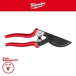 1” Angled Pruner with red handles and black cutting blade on a white background.
