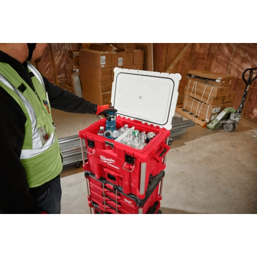 Milwaukee Packout 40Qt XL Cooler - 48-22-8462, Impact Resistant, Integrated Drain Plug, Red, Large