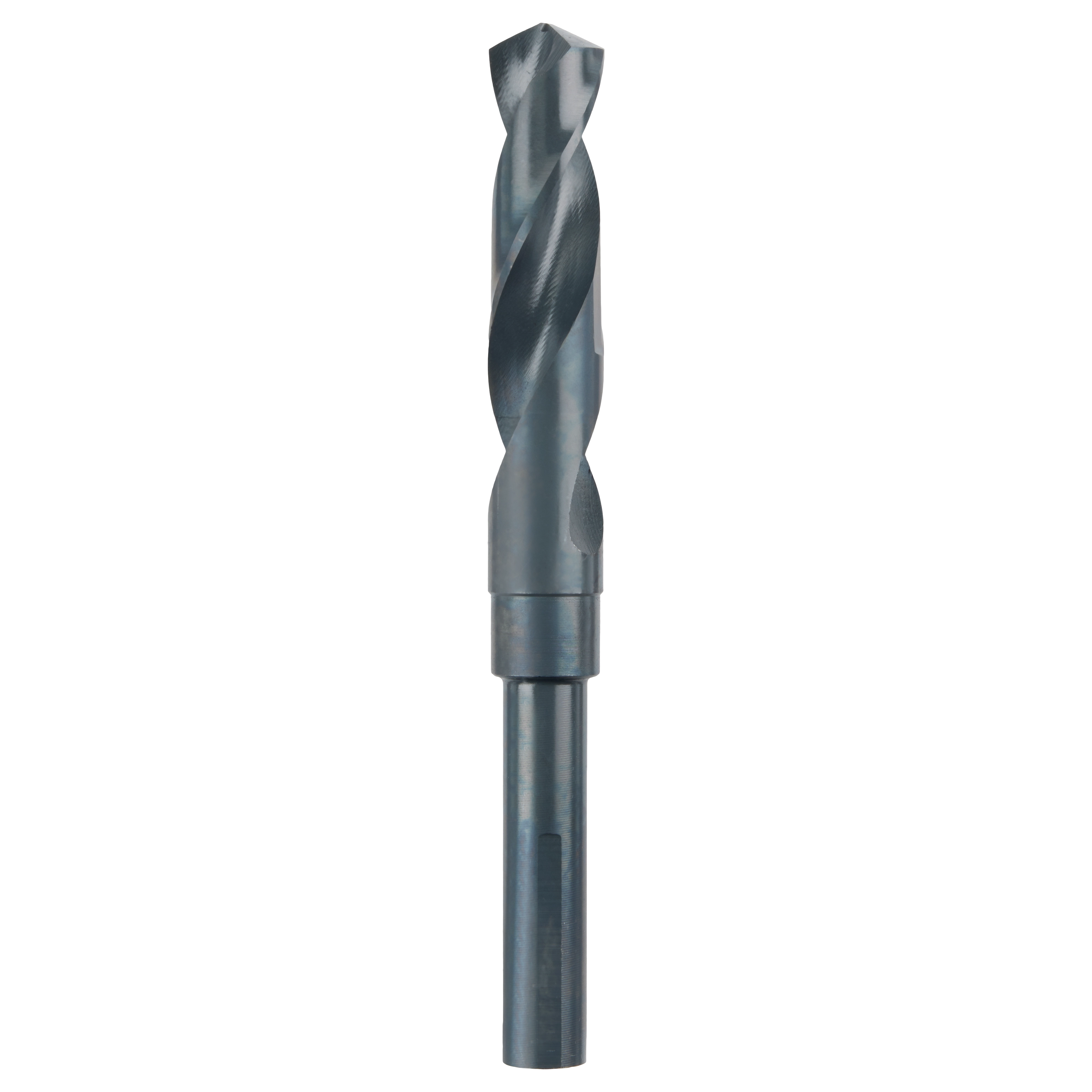 11/16" S&D black oxide drill bit with a dark, smooth finish, featuring a twist design and a reduced shank for compatibility.