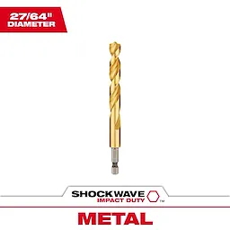 The 48-89-4624 Primary Image showcases a 27/64" metal drill bit with a gold finish and hex shank, designed for impact duty.