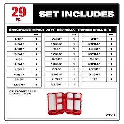 SHOCKWAVE Impact Duty™ RED HELIX™ Titanium Drill Bit Set - 29PC
