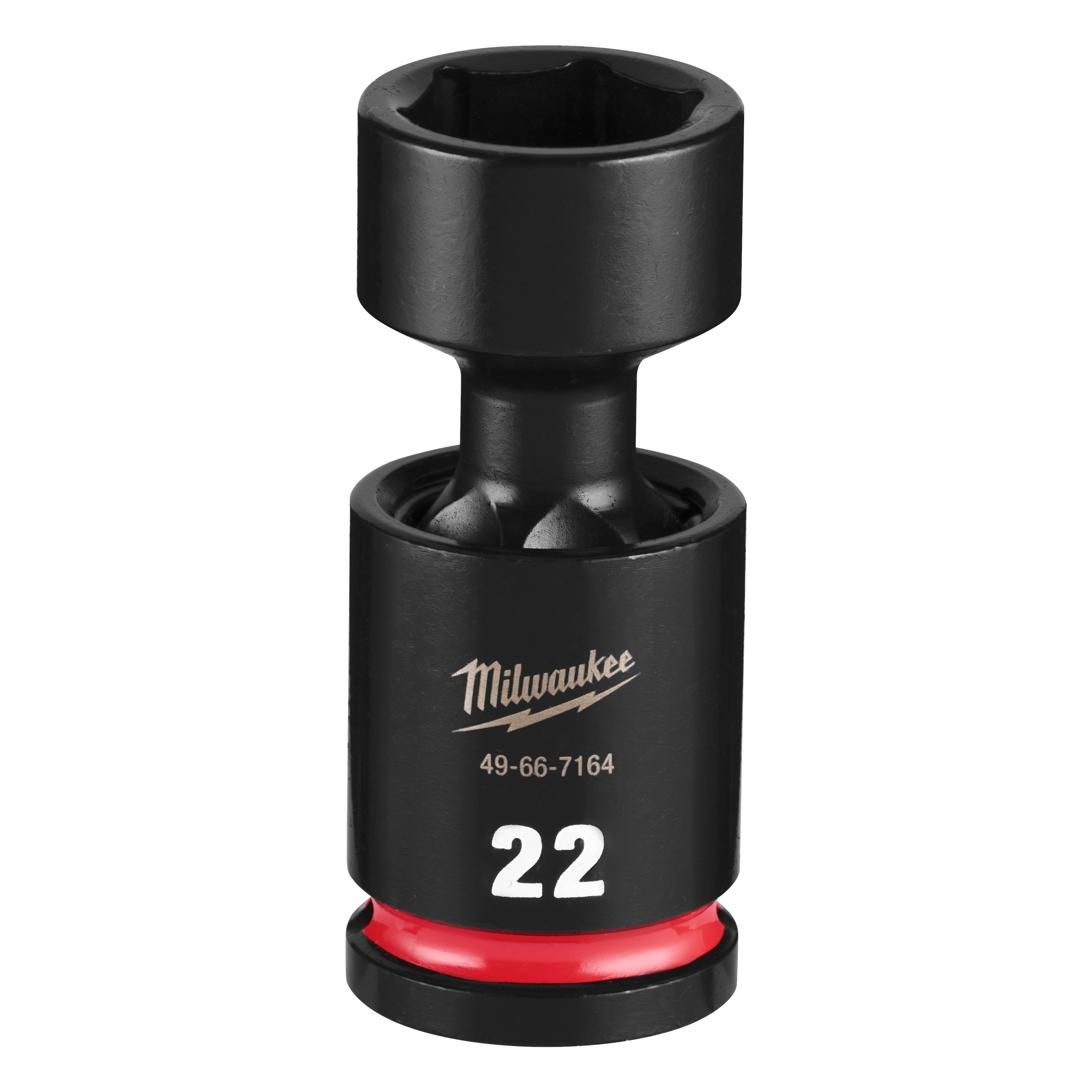 SHOCKWAVE Impact Duty 1/2" Drive 22MM Standard Swivel Socket standing upright with a red ring near the base.