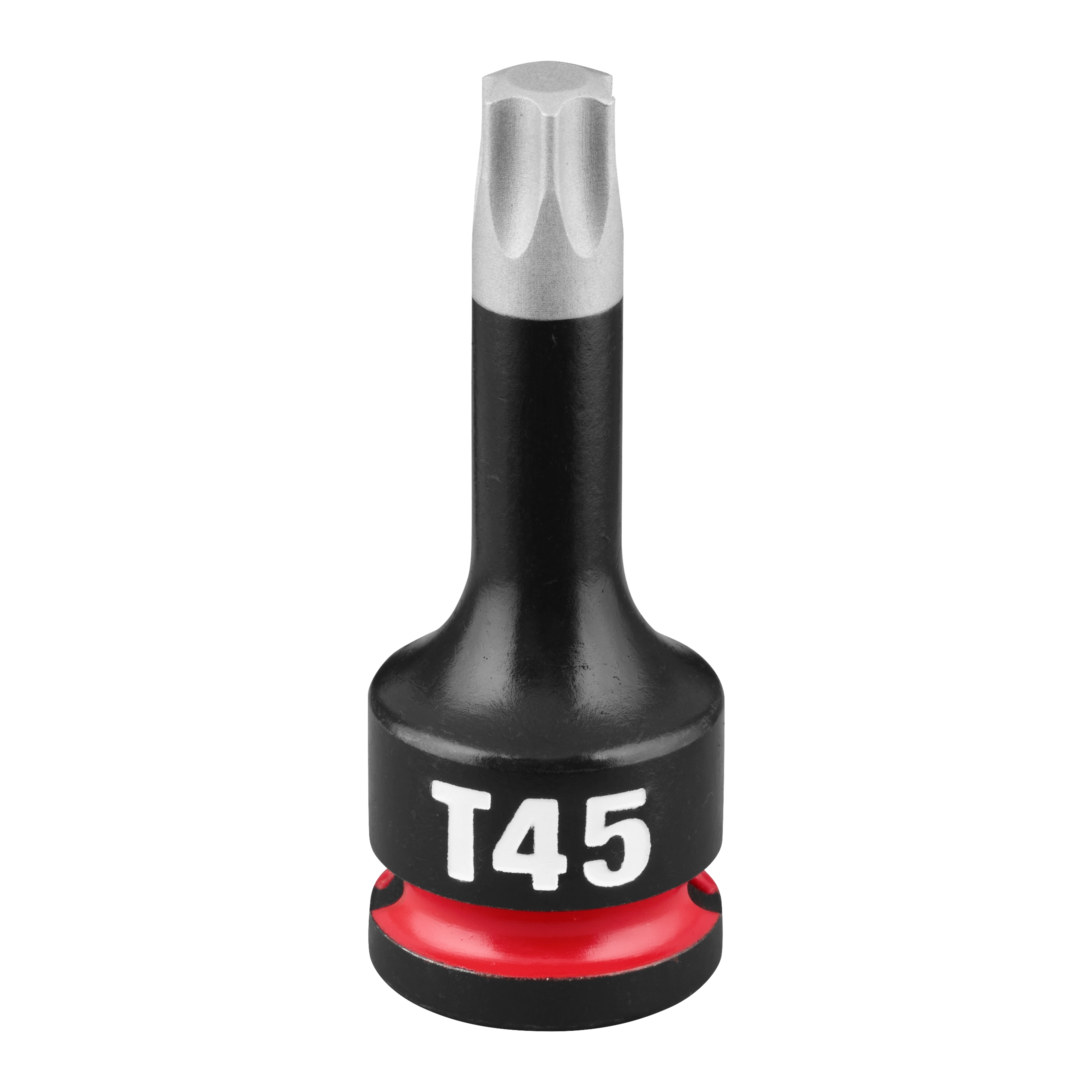 SHOCKWAVE Impact Duty 3/8" Drive 2" Torx T45 Bit Socket. The bit socket is black with a red ring near the base and has "T45" written in white on the body.