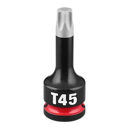 SHOCKWAVE Impact Duty 3/8" Drive 2" Torx T45 Bit Socket. The bit socket is black with a red ring near the base and has "T45" written in white on the body.
