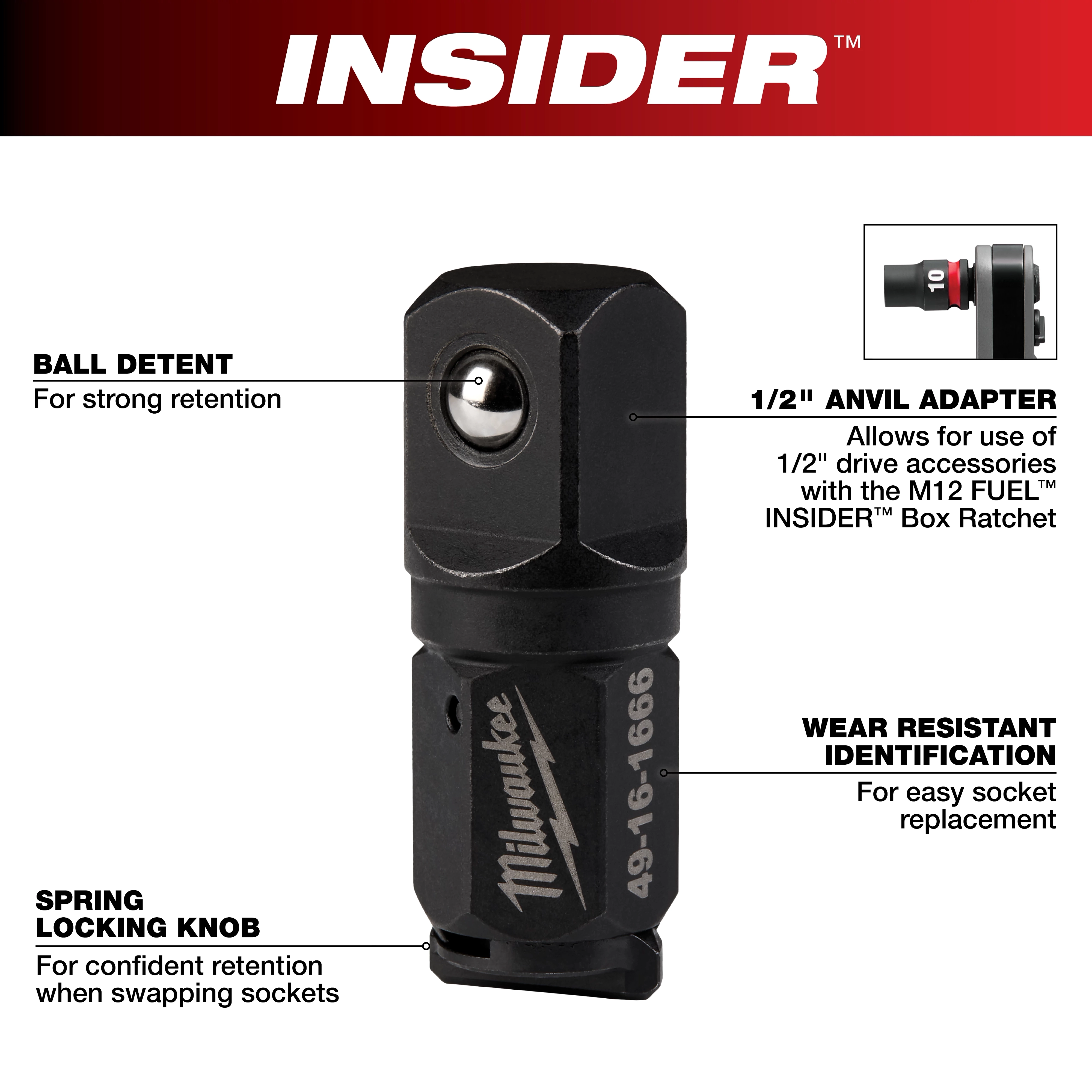 INSIDER™ Box Ratchet 1/2" Anvil Adapter