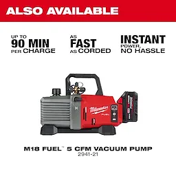 Milwaukee M18 Fuel Brushless Refrigerator Recovery Machine with up to 90-minute charge, as fast as corded, instant power.