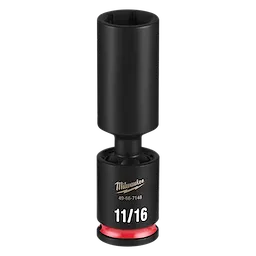 SHOCKWAVE Impact Duty 3/8" Drive 11/16" Deep Swivel Socket standing upright with 11/16 marking and red ring.
