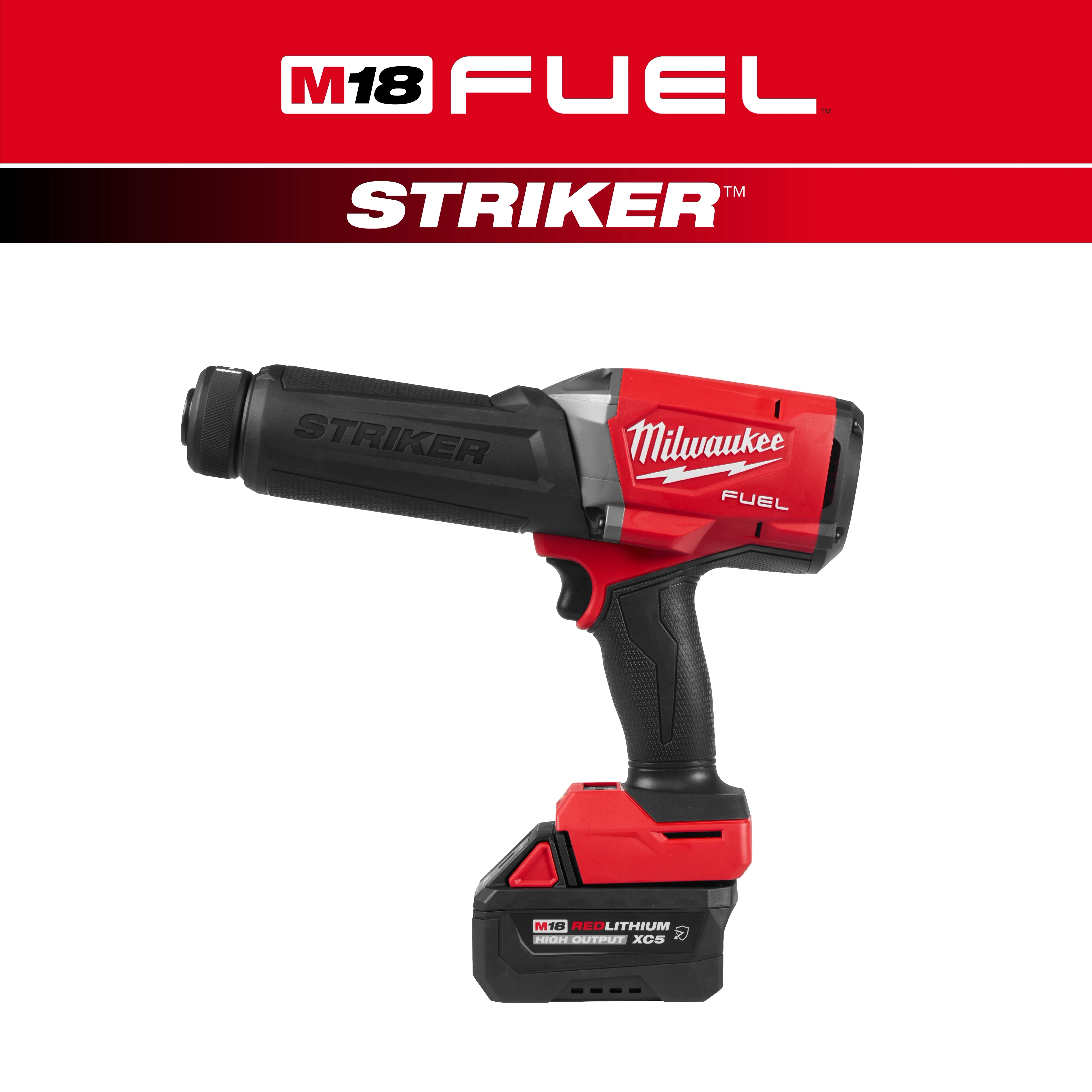 M18 FUEL STRIKER Hammer Chisel power tool with battery pack on a plain background.