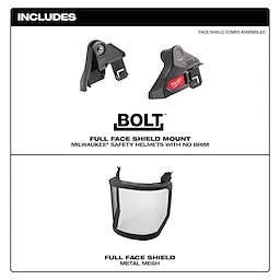 BOLT Full Face Shield - Metal Mesh (No-Brim Helmet) includes a face shield mount and a metal mesh full face shield.