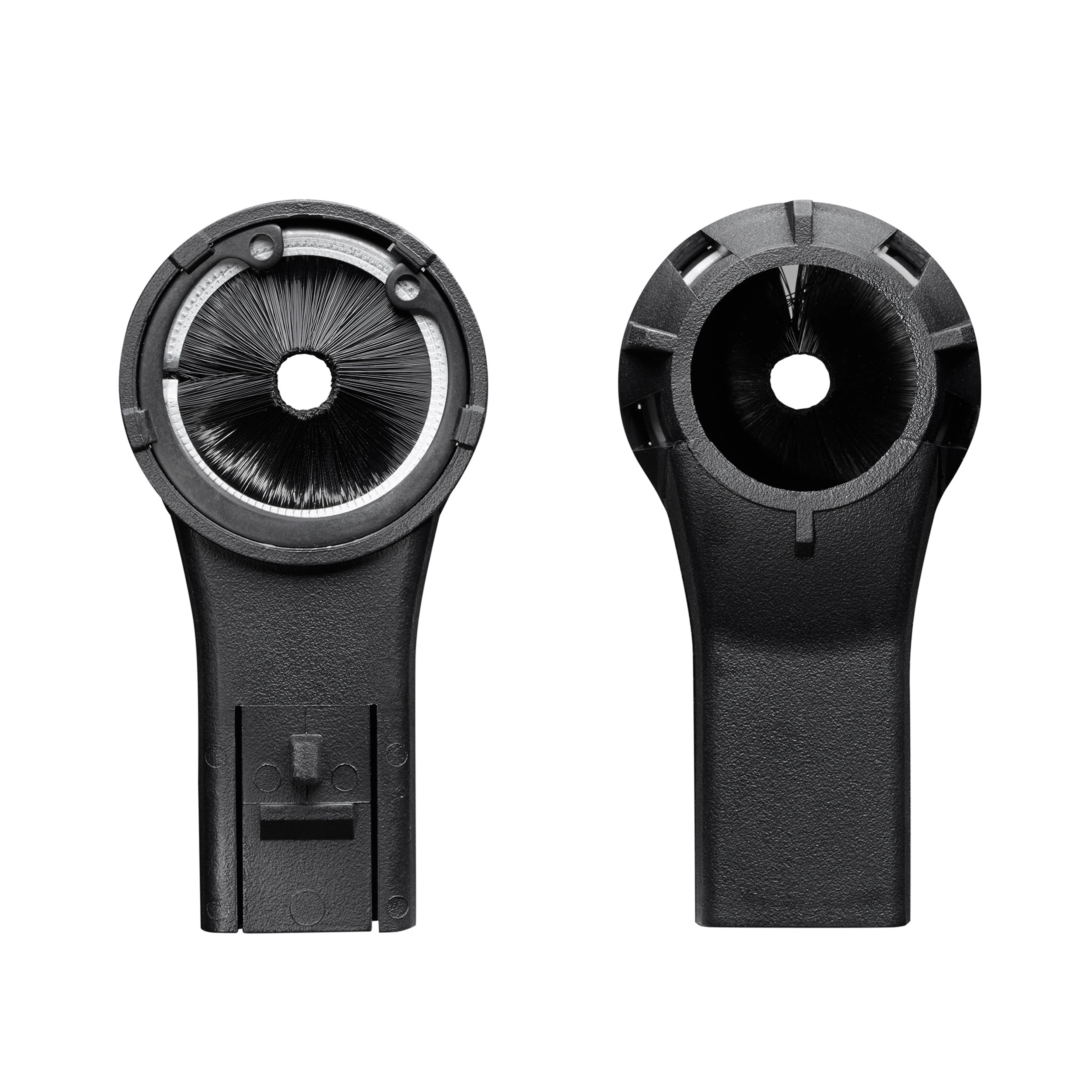 Nozzle Top Assy Dust Extractor with two black cylindrical attachments featuring a circular opening and internal bristles.