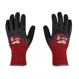 Cut Level 4 Winter Dipped Gloves - XL featuring red knit cuffs and black dipped palms and fingers, displayed front and back.