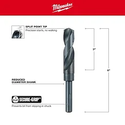 Milwaukee 48-89-2748 Walkaround features a split point tip for precision, a reduced diameter shank, and a secure-grip to prevent slipping.