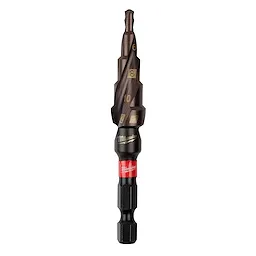 SHOCKWAVE Impact Duty Metric Step Bit 4-12mm, 5 Hole, features multiple stepped sections for versatile drilling in various materials.