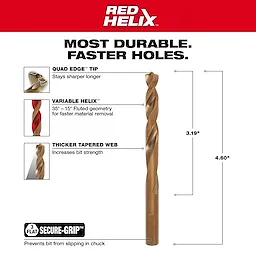 48-89-2320 Walkaround drill bit with quad edge tip, variable helix for faster material removal, thicker tapered web, and secure-grip.