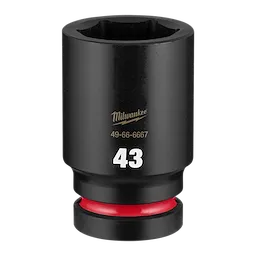 SHOCKWAVE Impact Duty 1" Drive 43mm Deep 6 Point Socket standing upright with a visible 43 marking and red ring.