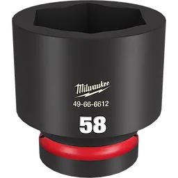 1" DR 58MM STD IMPACT SOCKET shown in black. It has a red ring near the base of the socket, and the number 58 in white.