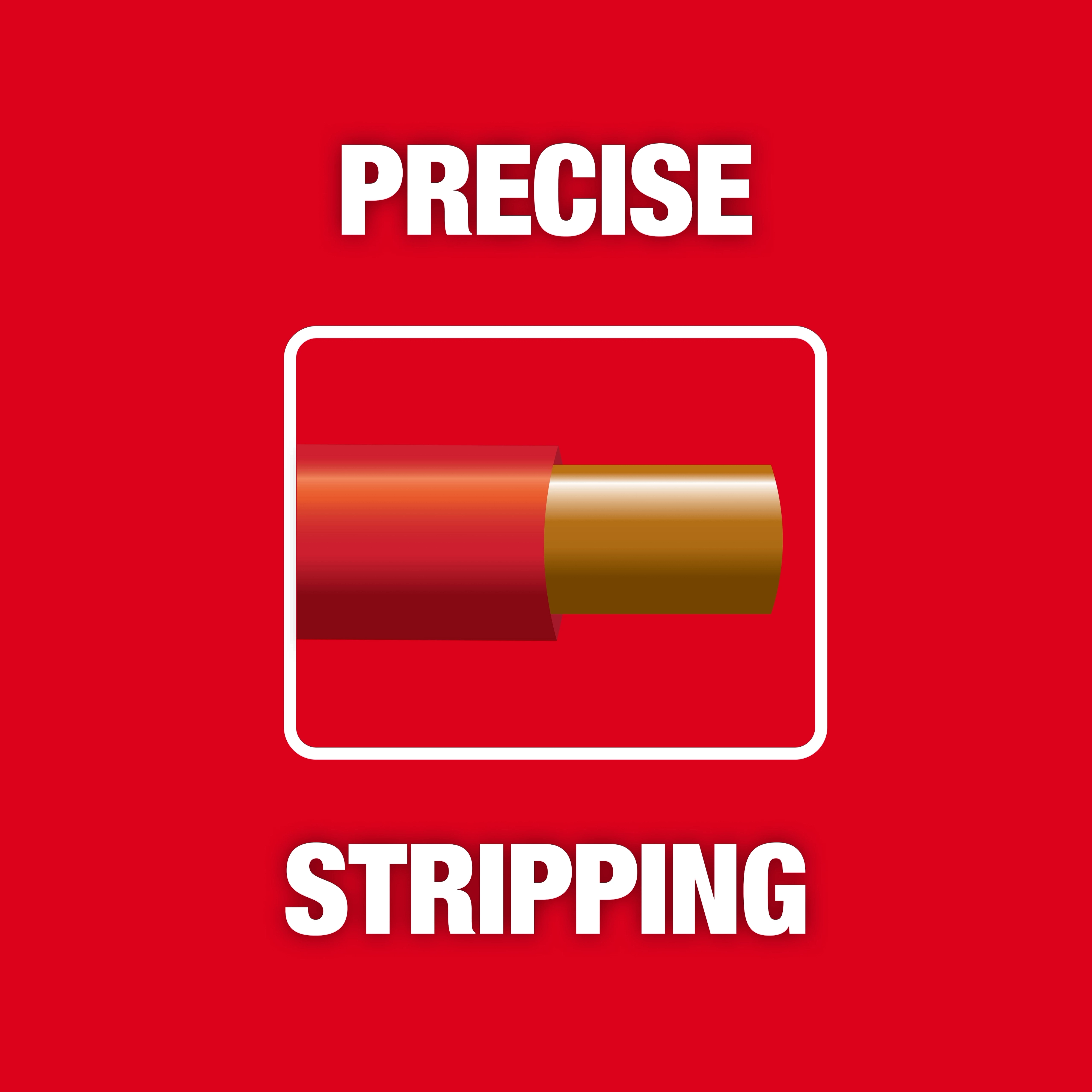 AWG 20 Solid Wire Stripper advertisement with a red background. The image shows a wire partially stripped of its red insulation, revealing the copper core. Text reads "Precise Stripping" above and below the wire graphic.