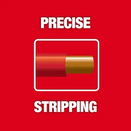 AWG 20 Solid Wire Stripper advertisement with a red background. The image shows a wire partially stripped of its red insulation, revealing the copper core. Text reads "Precise Stripping" above and below the wire graphic.