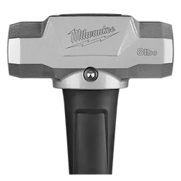 Milwaukee 8lb Sledge Hammer with a 36-inch handle, featuring a silver head marked with weight and brand logo, and a black grip.