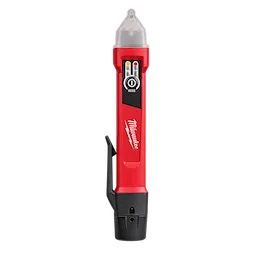 Milwaukee Voltage Detector pen with flashlight. Features include an on/off button, branded label, and pocket clip on the side.