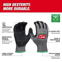 Cut Level 6 High-Dexterity Nitrile Dipped Gloves with touchscreen compatibility, reinforced nitrile coating, and lightweight, breathable design.