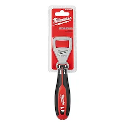 The Cushion Grip Bottle Opener features a black and red ergonomic handle, with the brand name in white on the handle and packaging.