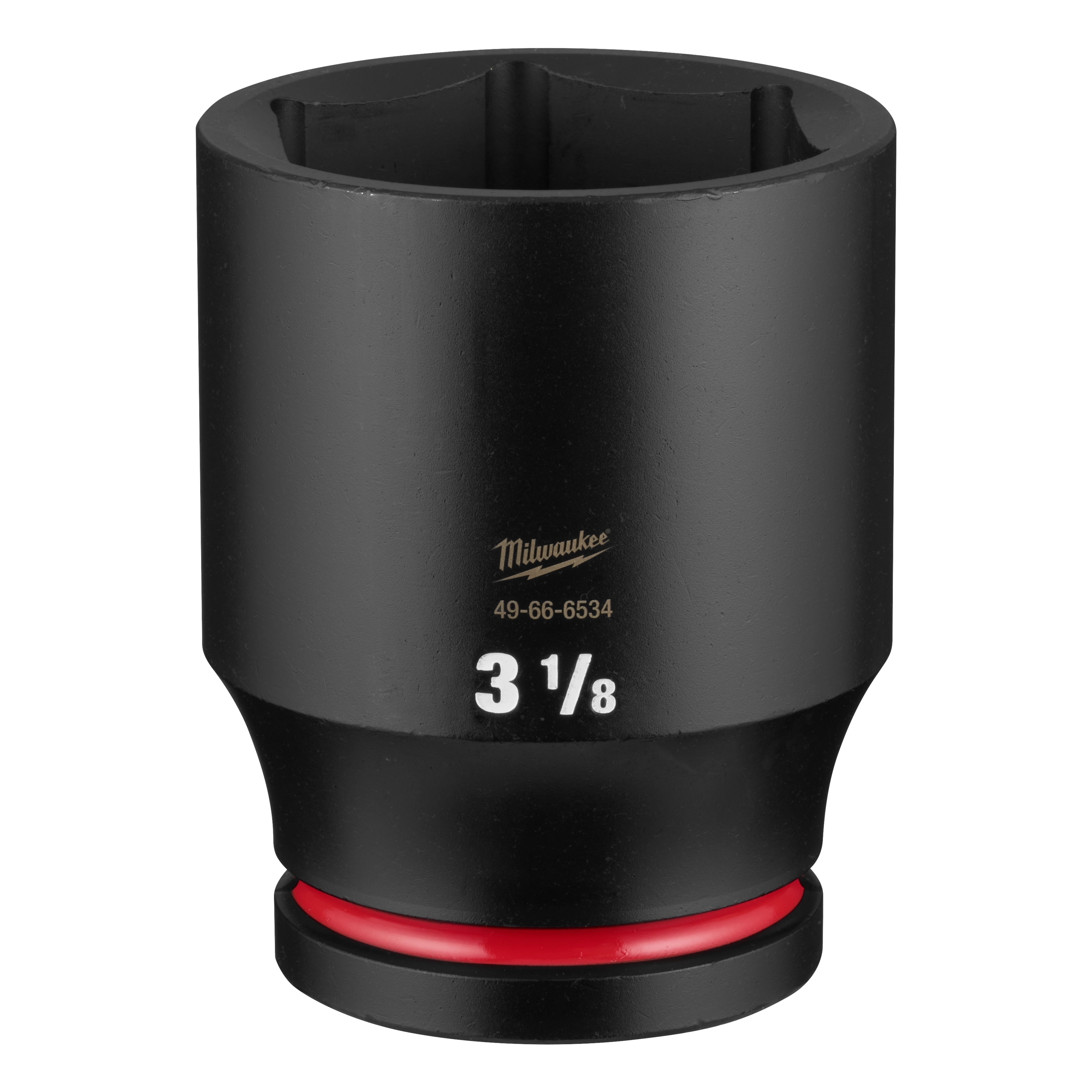 SHOCKWAVE Impact Duty 1" Drive 3-1/8" Deep 6 Point Socket standing upright with size marking on its side.