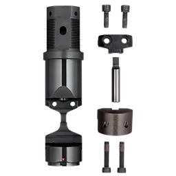The image shows the M18 FUEL™ 10 Ga Die Holder Kit, disassembled into its key components. The parts displayed include screws, a cylindrical holder, a die block, and other metallic components arranged in a systematic order.