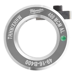 Milwaukee 49-16-B400 die for THHN/XHHW 400 MCM aluminum wire, featuring a circular gray metal design with engraved text.