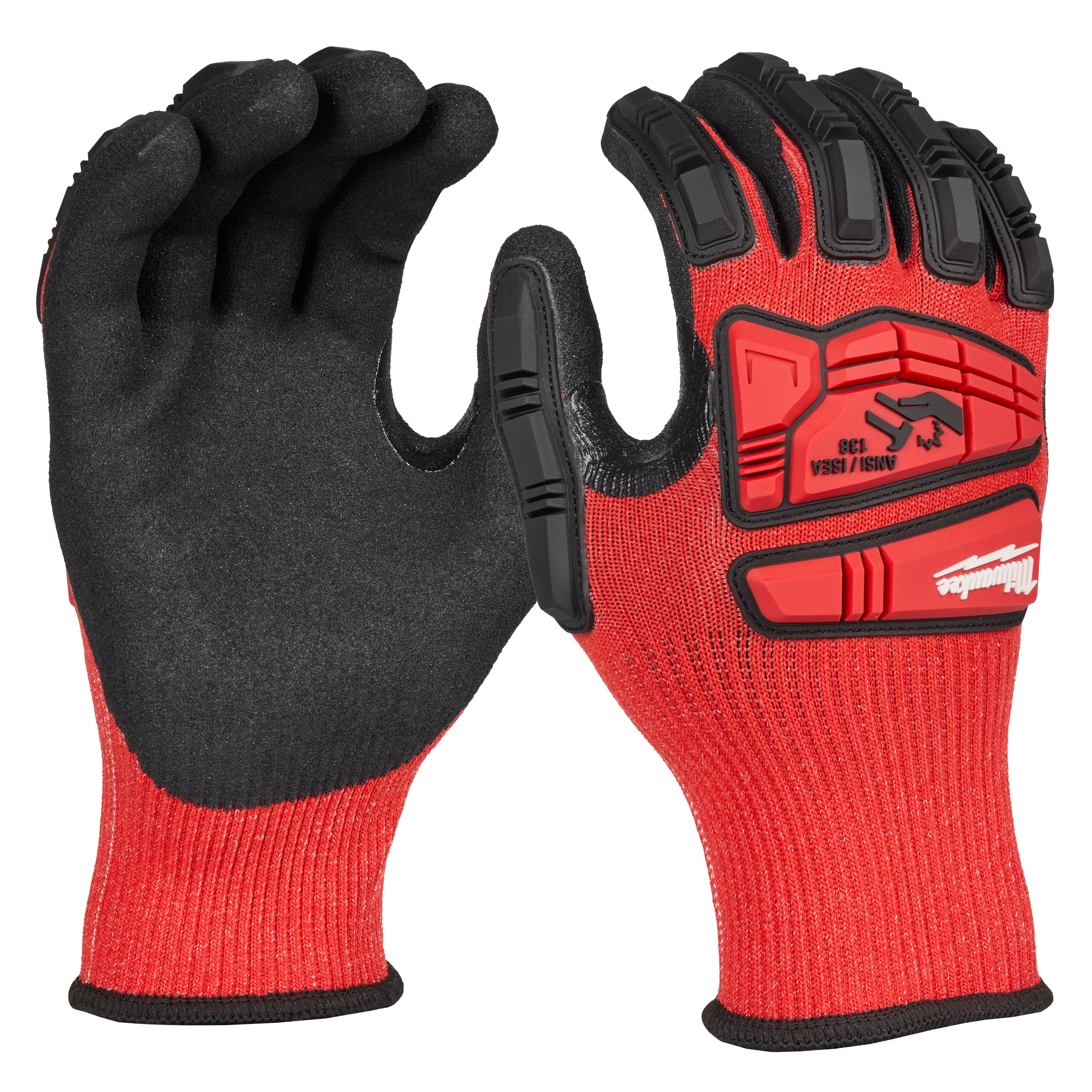 IMPACT CUT 3 NITRILE DIP GLOVES in black and red, featuring reinforced knuckles and palms for enhanced protection and grip.