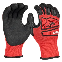 IMPACT CUT 3 NITRILE DIP GLOVES in black and red, featuring reinforced knuckles and palms for enhanced protection and grip.