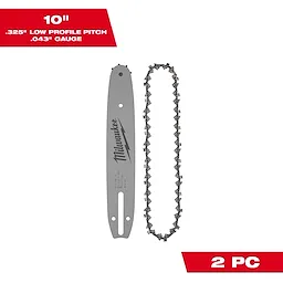 10" .325" Low Profile Pitch, .043" Gauge Saw Chain and Guide Bar Set in gray with text. Includes 2 pieces.
