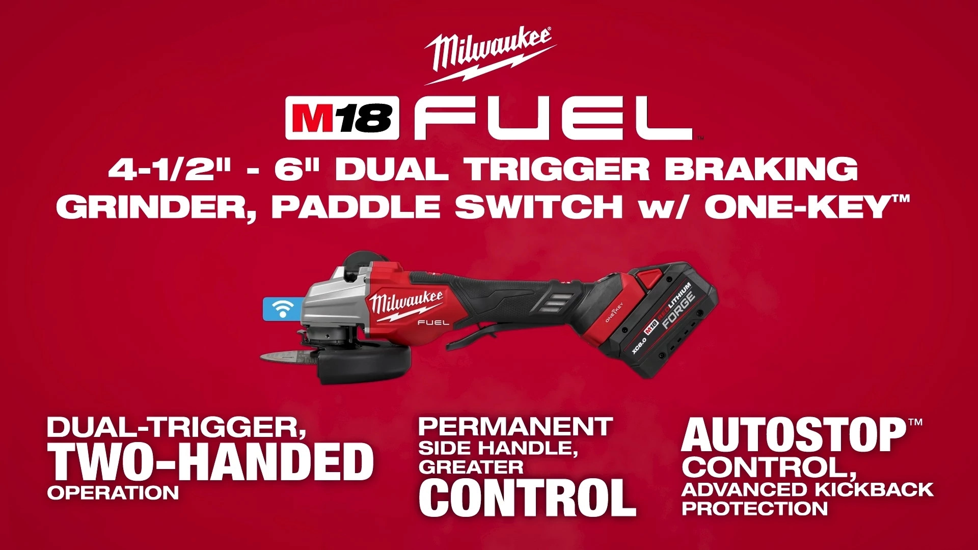 Milwaukee® M18 FUEL™ 4.5 - 6 inch Dual Trigger Braking Grinder, Paddle Switch w/ ONE-KEY™